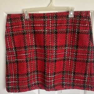 LOFT Red Plaid Skirt